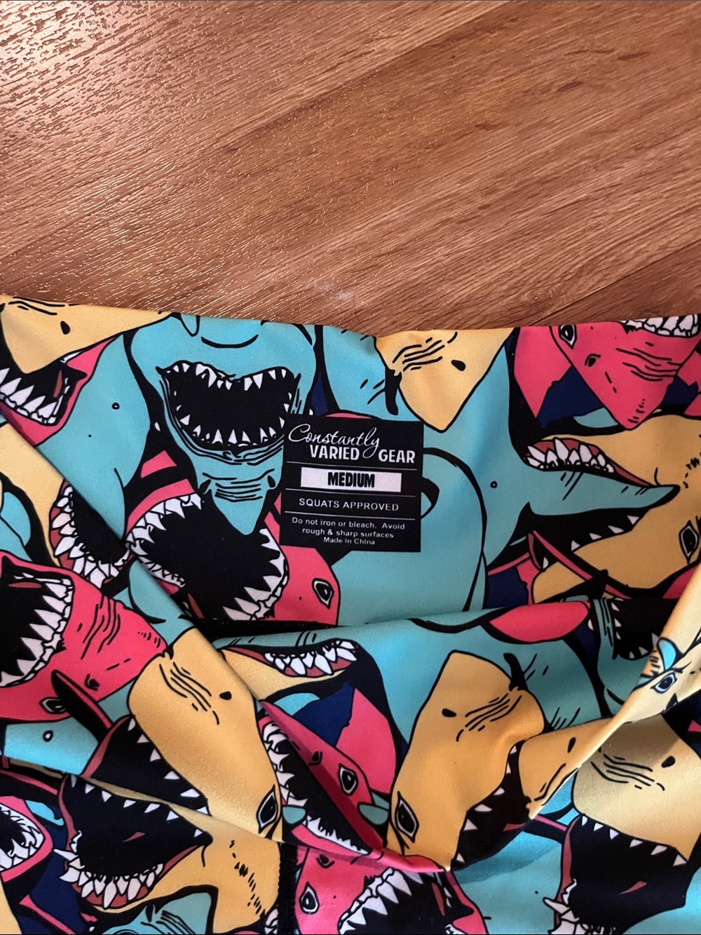 Constantly Varied Gear Women’s Shark Print Shorts - Blue, Yellow, Pink - Picture 2 of 3